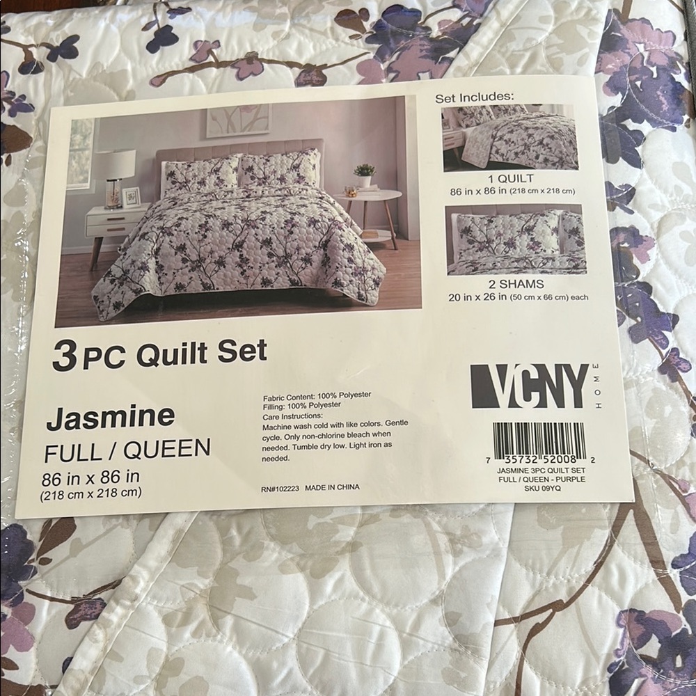 NWOT VCNY Jasmine Purple Floral Quilt Set - Full/Queen